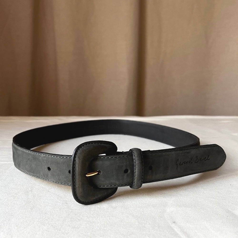 Gerard‎ Darel Gray Nubuck Leather Belt 1.25" Made in France Gold Tone Buckle 30